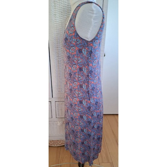 Tory Burch MIDI Dress Fun Print Blue Coral/ Orange Silk Simple Easy to Wear SZ S - Picture 5 of 8